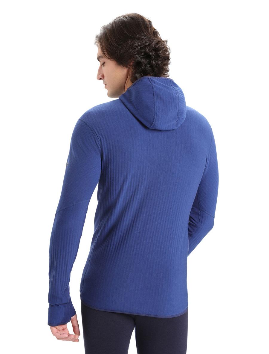 Men's Icebreaker RealFleece™ Merino Descender Long Sleeve Zip Hood Hoodie Royal Navy | CA 1693DFMN